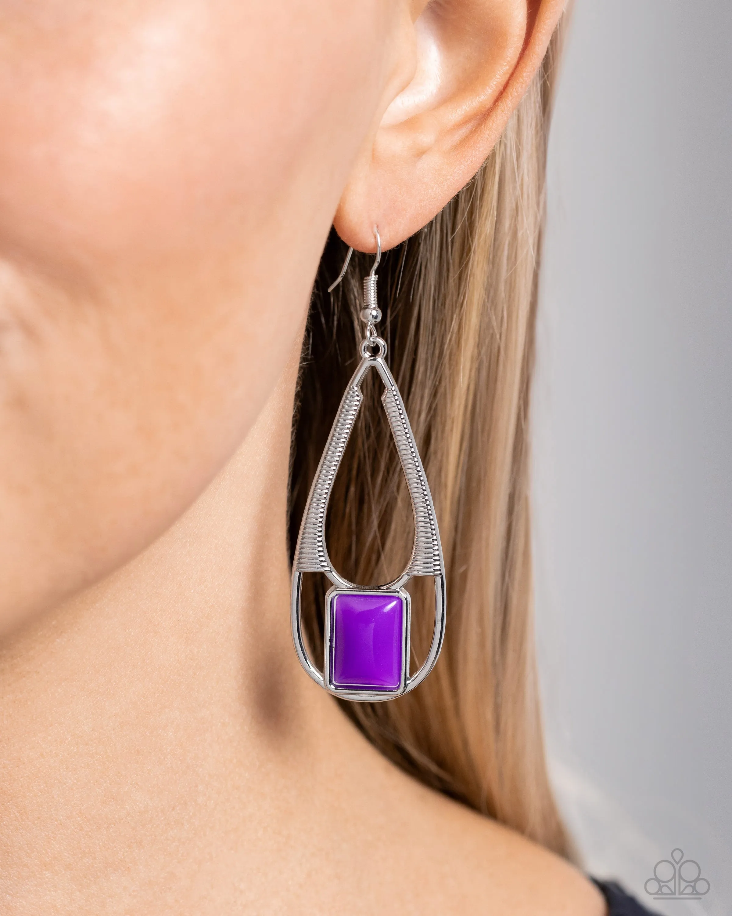 Adventure Story - Purple - Rectangular Bead Teardrop Frame Paparazzi Fishhook Earrings