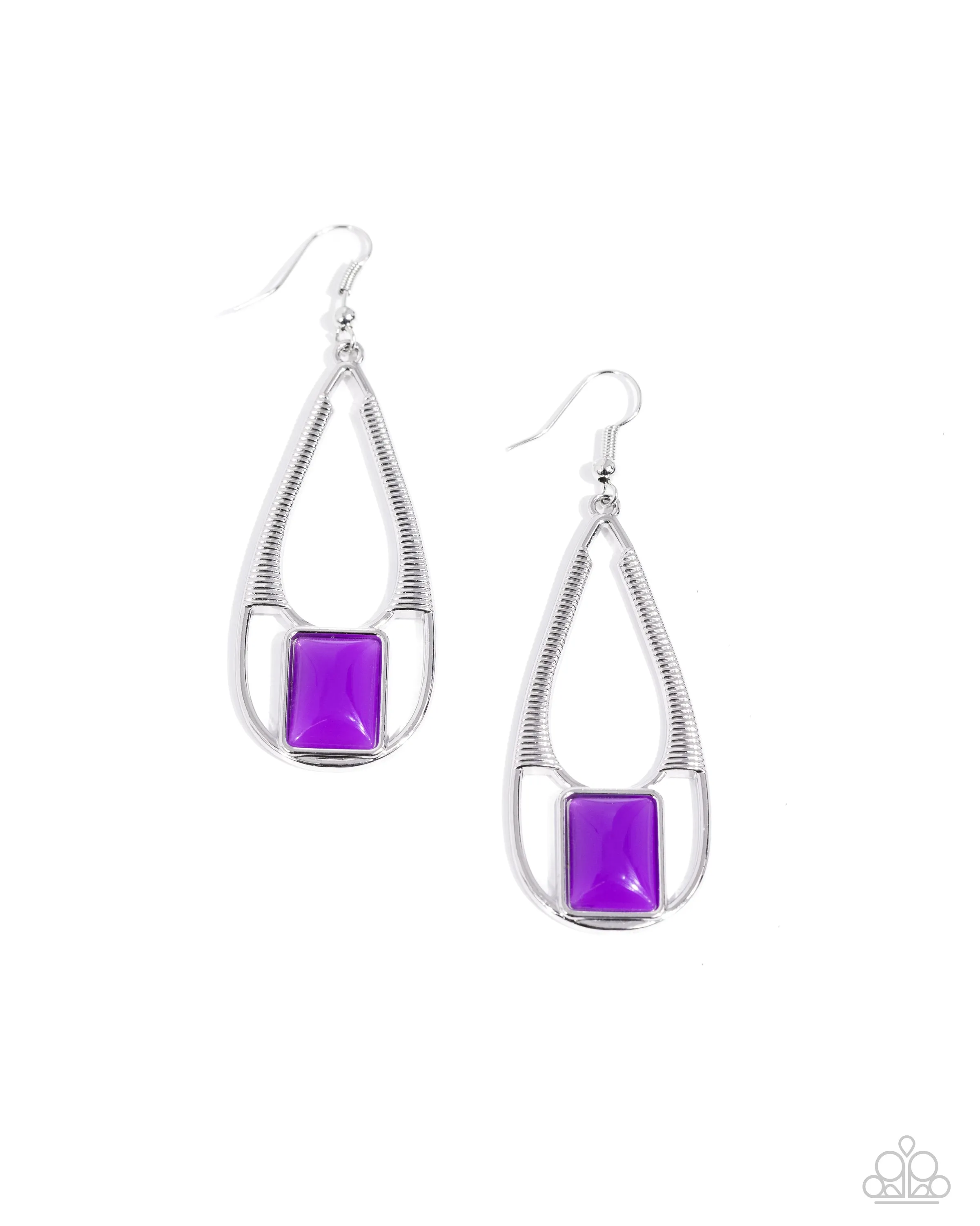 Adventure Story - Purple - Rectangular Bead Teardrop Frame Paparazzi Fishhook Earrings