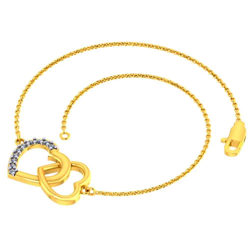 Alluring 14k Gold And Diamond Embellished Heart Loop Designer Bracelet For Women From Diamond Collection Pc Chandra