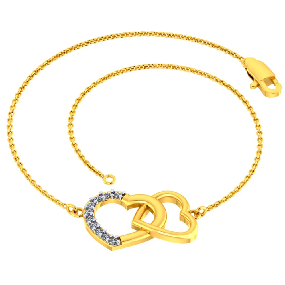 Alluring 14k Gold And Diamond Embellished Heart Loop Designer Bracelet For Women From Diamond Collection Pc Chandra