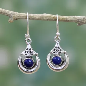 Alluring Crescent Lapis Lazuli Silver Earrings