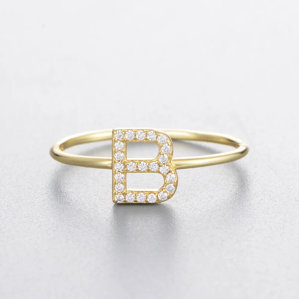 Alphabet 26 Letters with Zircon Sterling Silver Ring for Women