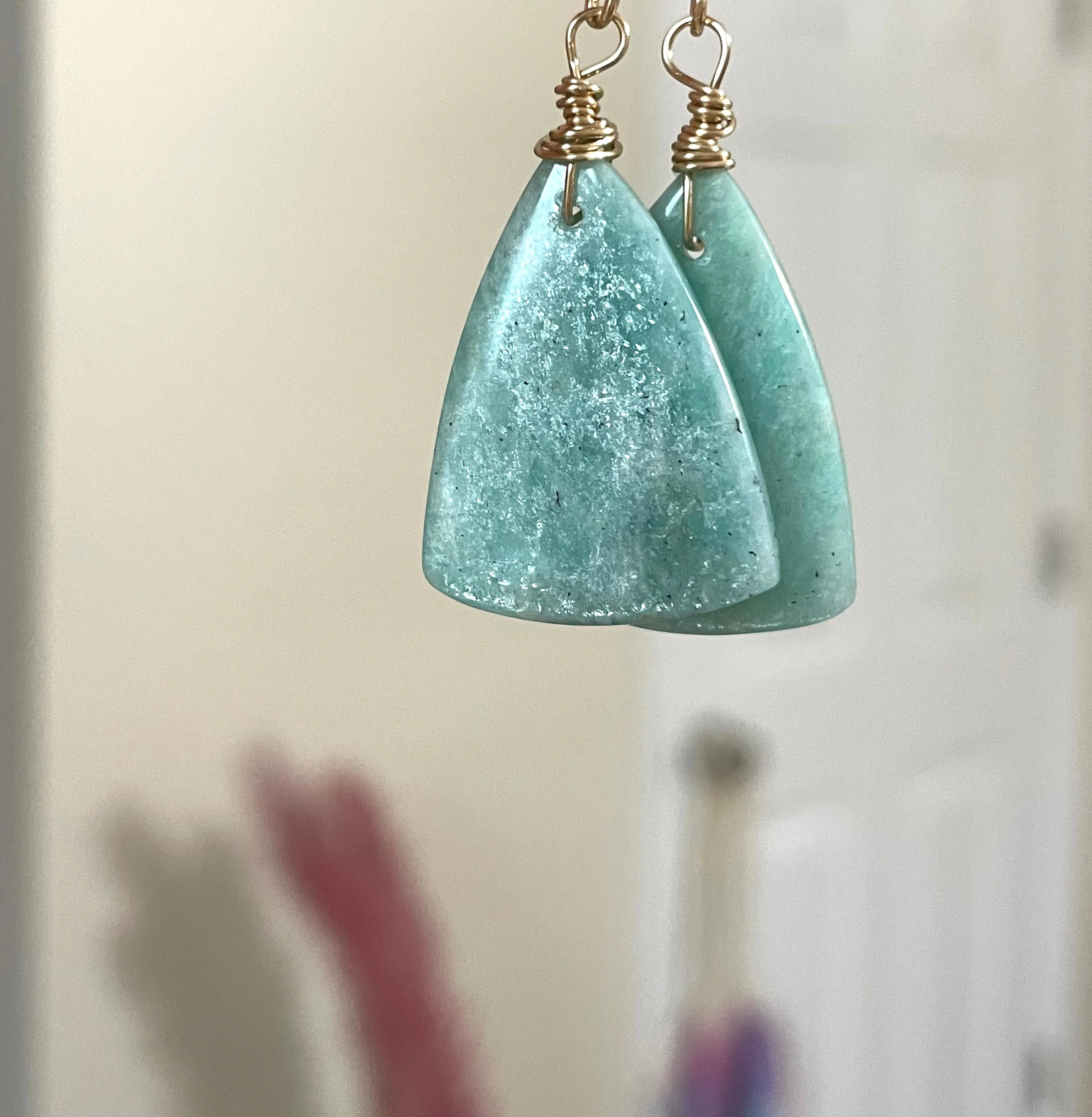 Amazonite dangle earrings on gold fill