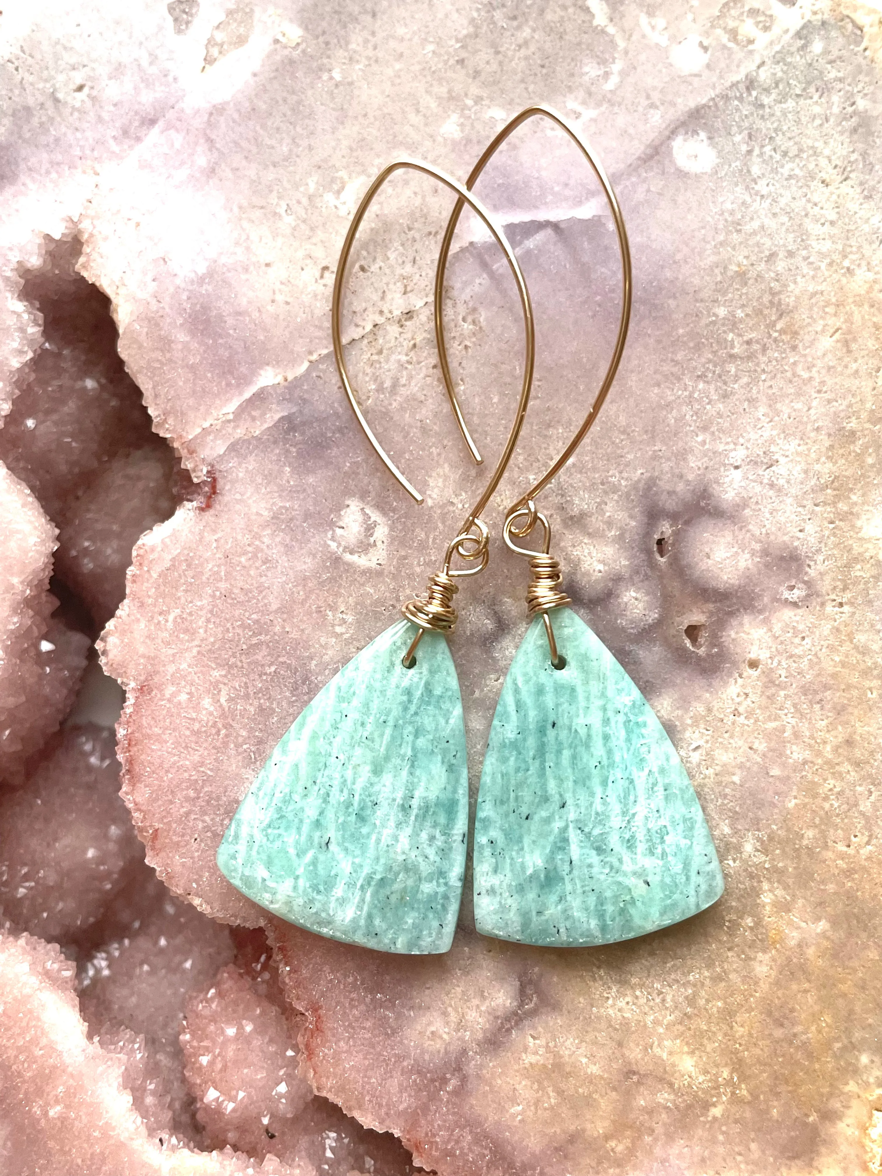 Amazonite dangle earrings on gold fill