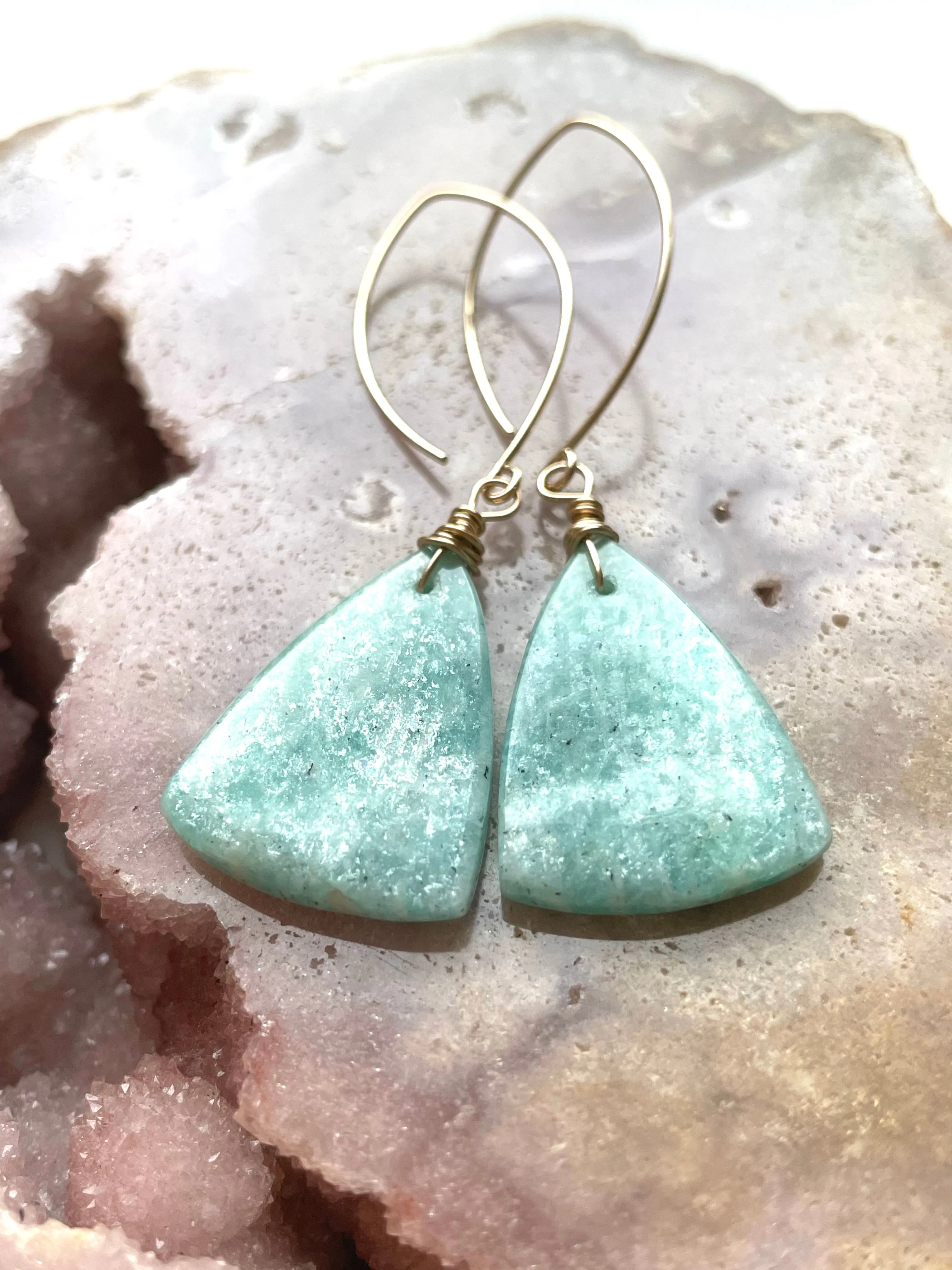 Amazonite dangle earrings on gold fill