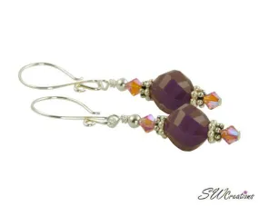 Amethyst Iridescent Pink Beaded Crystal Earrings