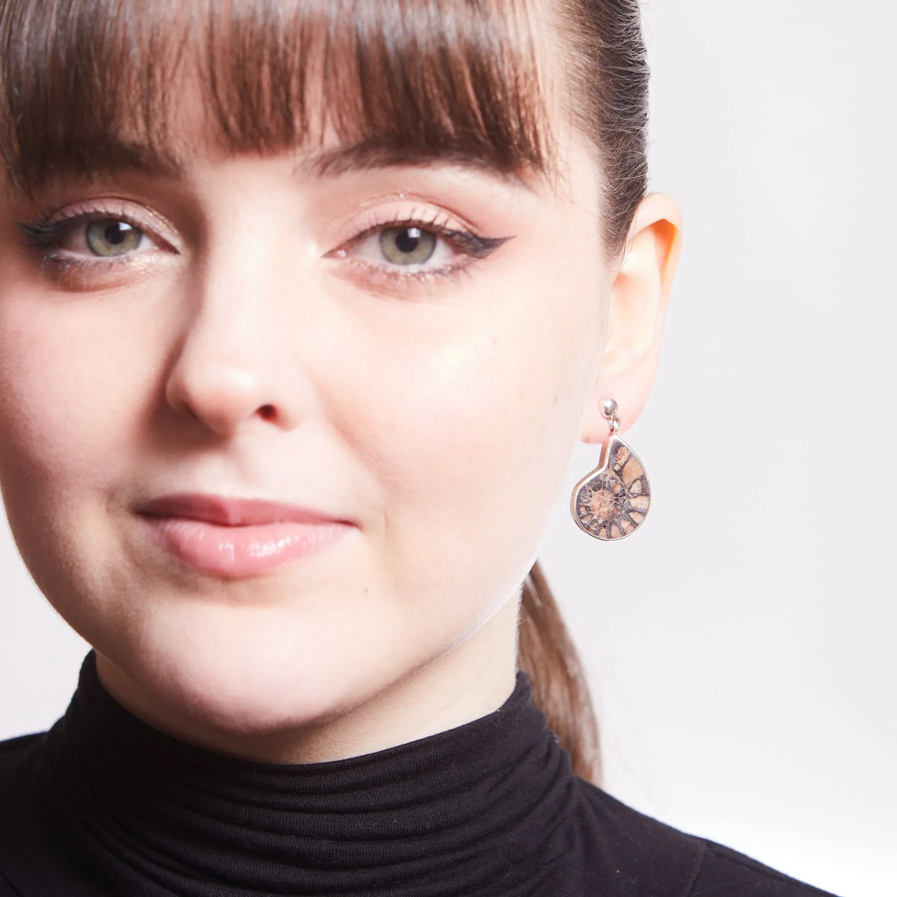 Ammonite Stud Drop Earrings