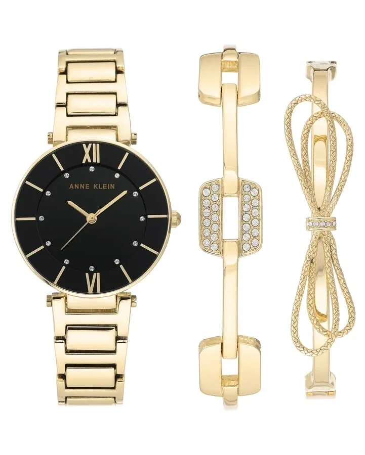 Anne Klein Black Dial Quartz Ladies Watch and Bracelet Set AK/3366BKST