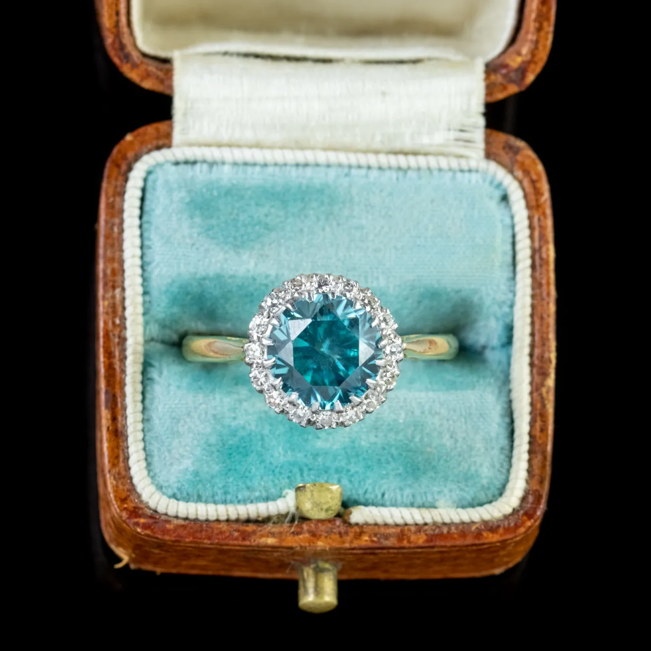 Antique Edwardian Blue Zircon Diamond Ring 2.5Ct Zircon 18Ct Gold Circa 1910