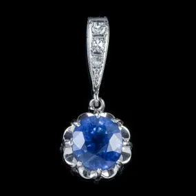 Antique French Sapphire Diamond Pendant Platinum 2Ct Sapphire Circa 1915