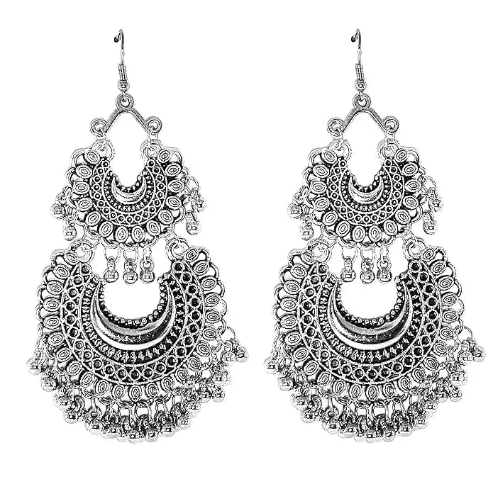 Antique Top & famous Silver Kashmiri Triple Alloy Chandbali Earring, Jhumki Earring ()