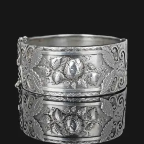 Antique Victorian Wide Ornate Silver Bangle Bracelet