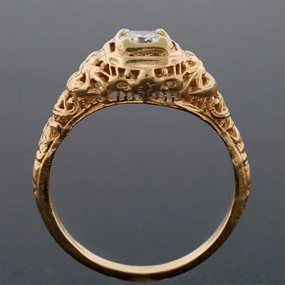 Art Deco 14kt Yellow Gold Diamond Engagement Ring .35ct