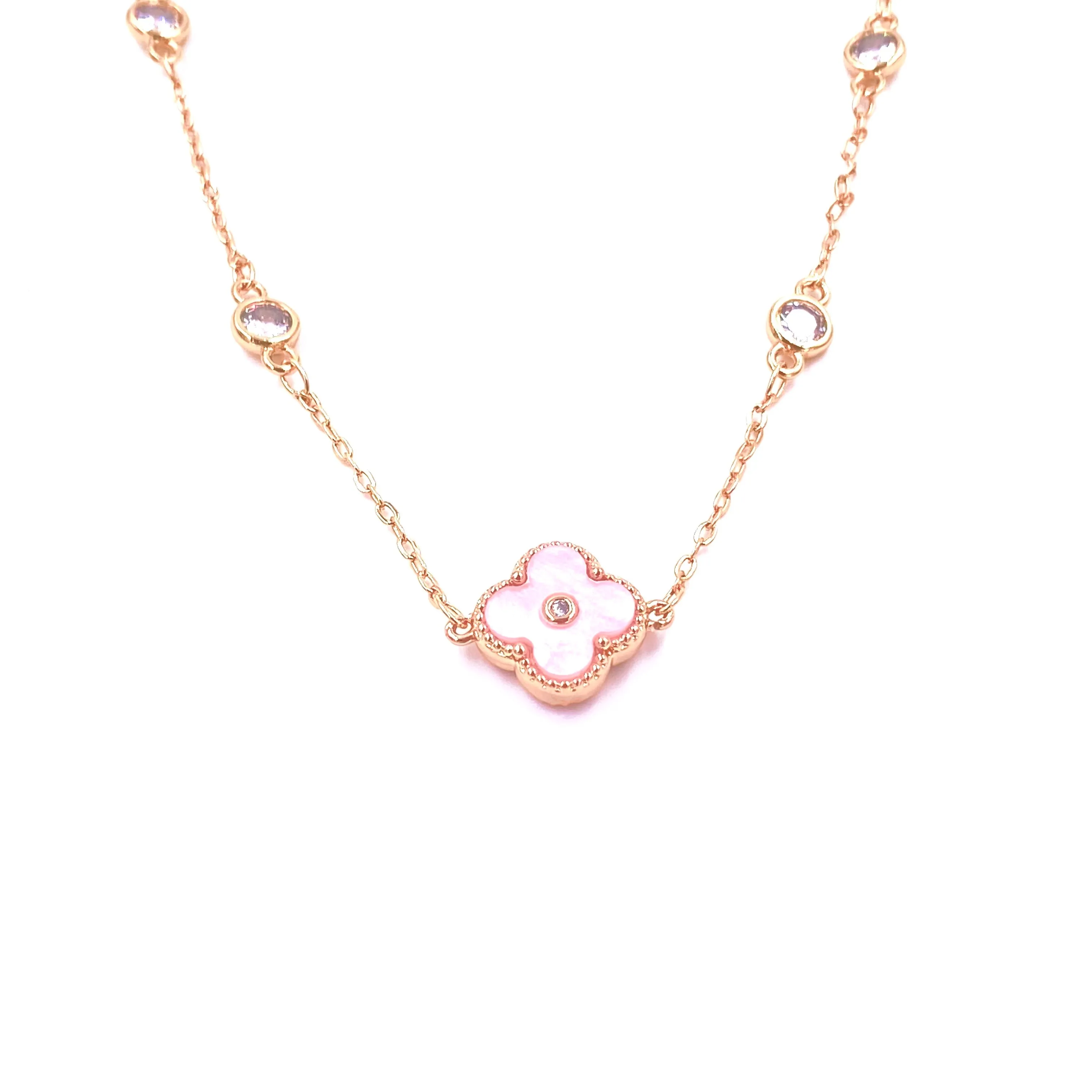 Ashley Gold Stainless Steel Gold Plated CZ Clover Necklace