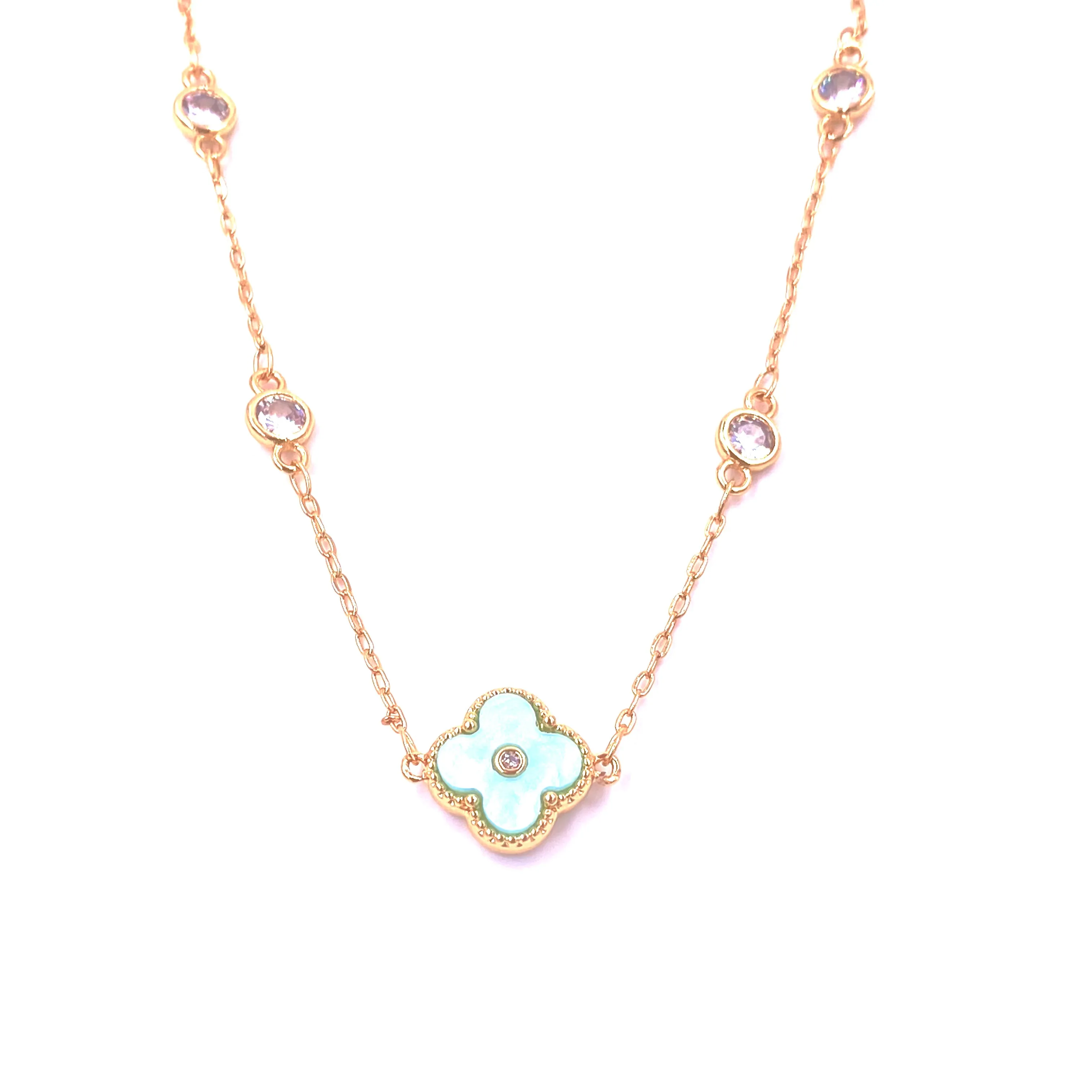 Ashley Gold Stainless Steel Gold Plated CZ Clover Necklace