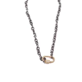 Ashley Gold Stainless Steel Mixed Metal Gold CZ Lock Necklace