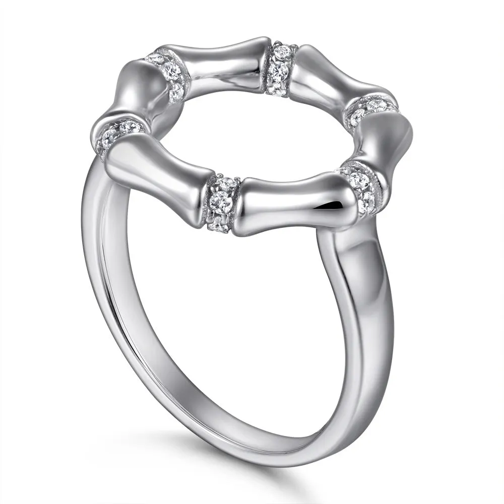 Bamboo Circle with Zircon Silver Ring for Women