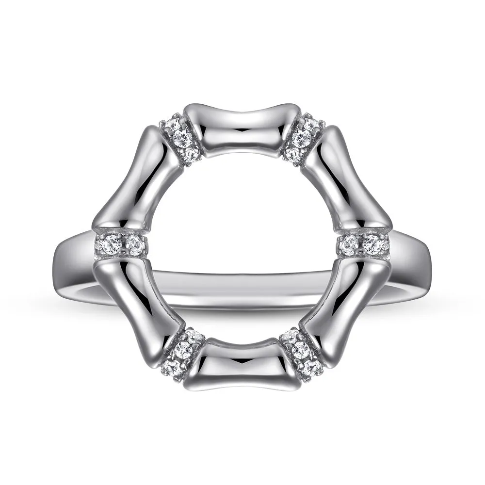 Bamboo Circle with Zircon Silver Ring for Women