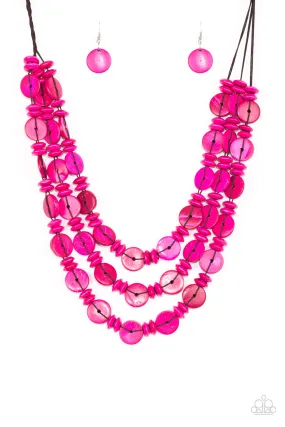 Barbados Bopper - Pink Wooden Necklace - Paparazzi Accessories