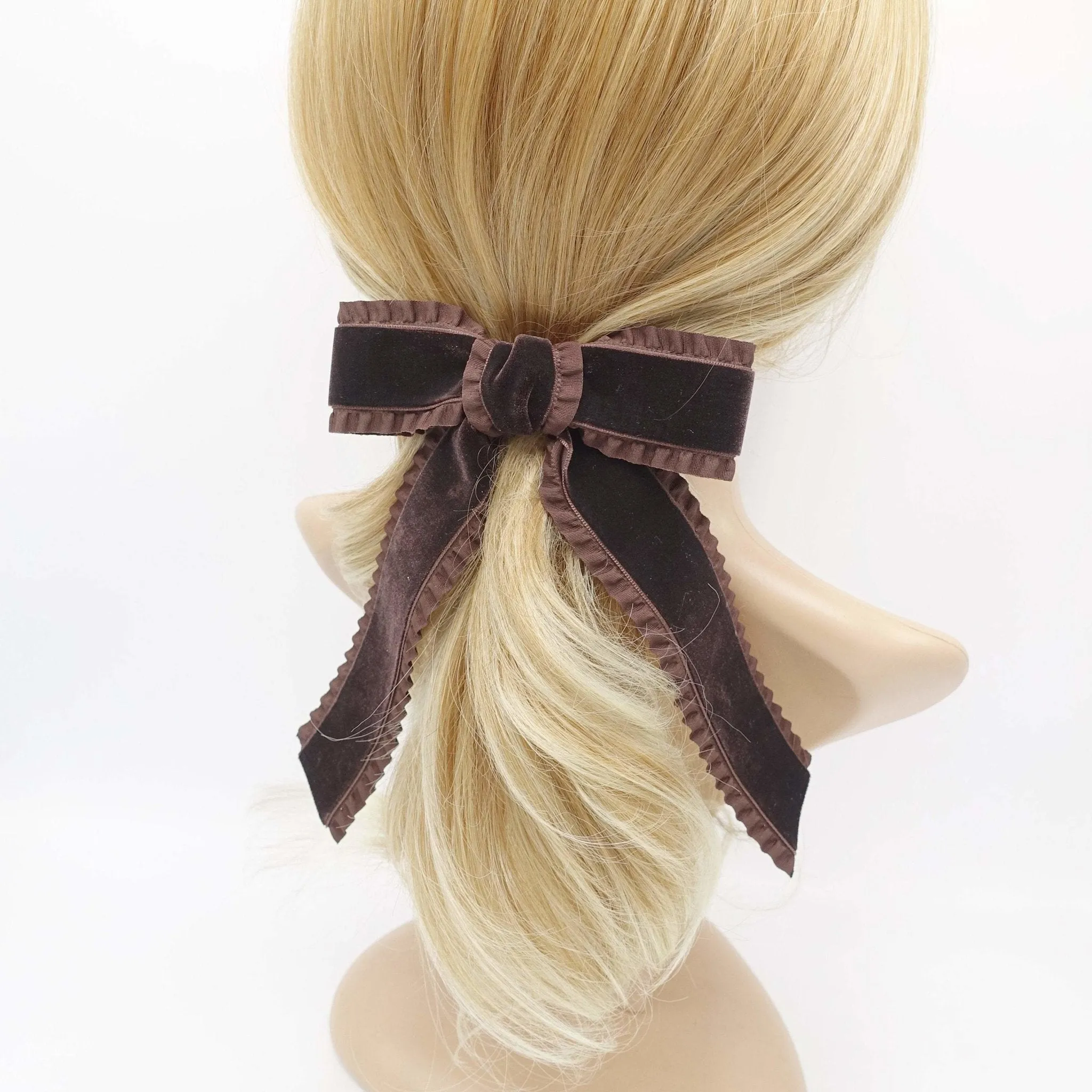 basic velvet frill hair bow cute hair accessory for women