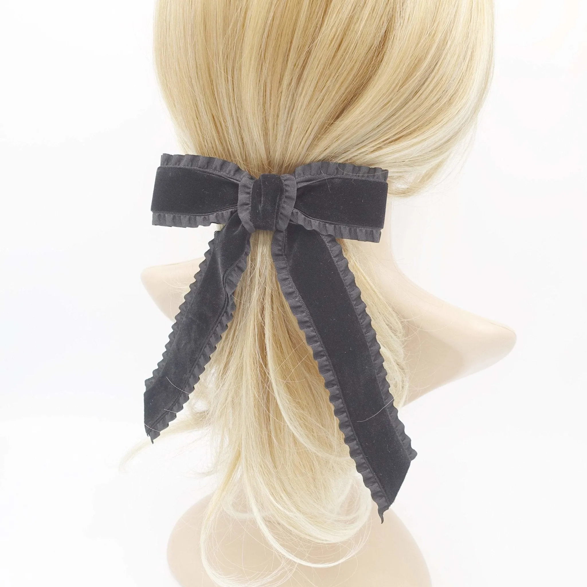 basic velvet frill hair bow cute hair accessory for women