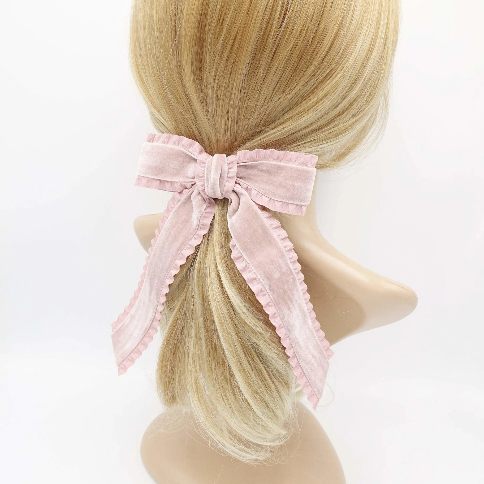 basic velvet frill hair bow cute hair accessory for women