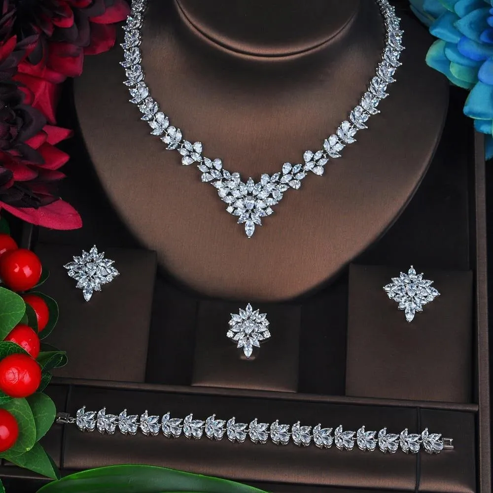 Beautiful Marquise Cut Designer AAAA  Quality Zircon Diamonds 4 piece Bridal Wedding Jewelry Set