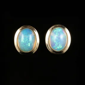 Beautiful Natural Opal Stud Gold Earrings 9Ct Gold