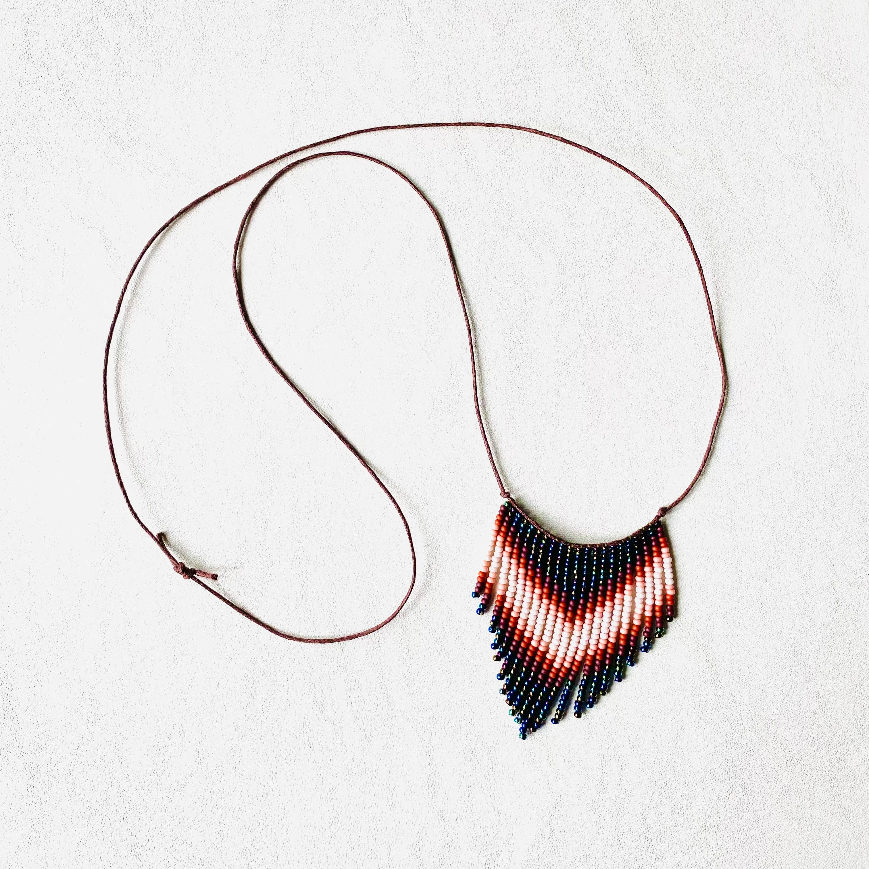 Beige Navy Blue Seed Bead Choker Necklace / Fringe Necklace / Earthy necklace / Boho Necklace, Hippie Necklace / Unique necklace / Tassel Necklace / Statement Necklace