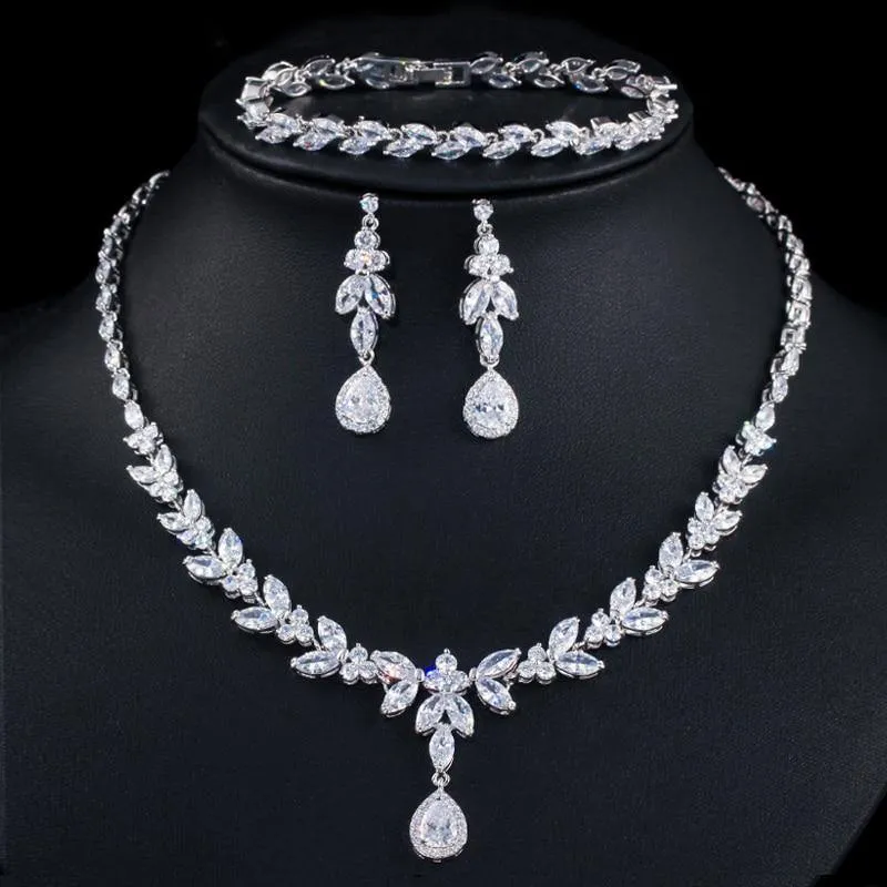 Best Seller AAAA High Quality Cubic Zirconia 3 Piece  Drop Wedding Bridal Wedding Jewelry Set