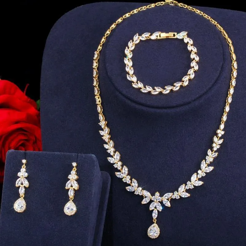 Best Seller AAAA High Quality Cubic Zirconia 3 Piece  Drop Wedding Bridal Wedding Jewelry Set