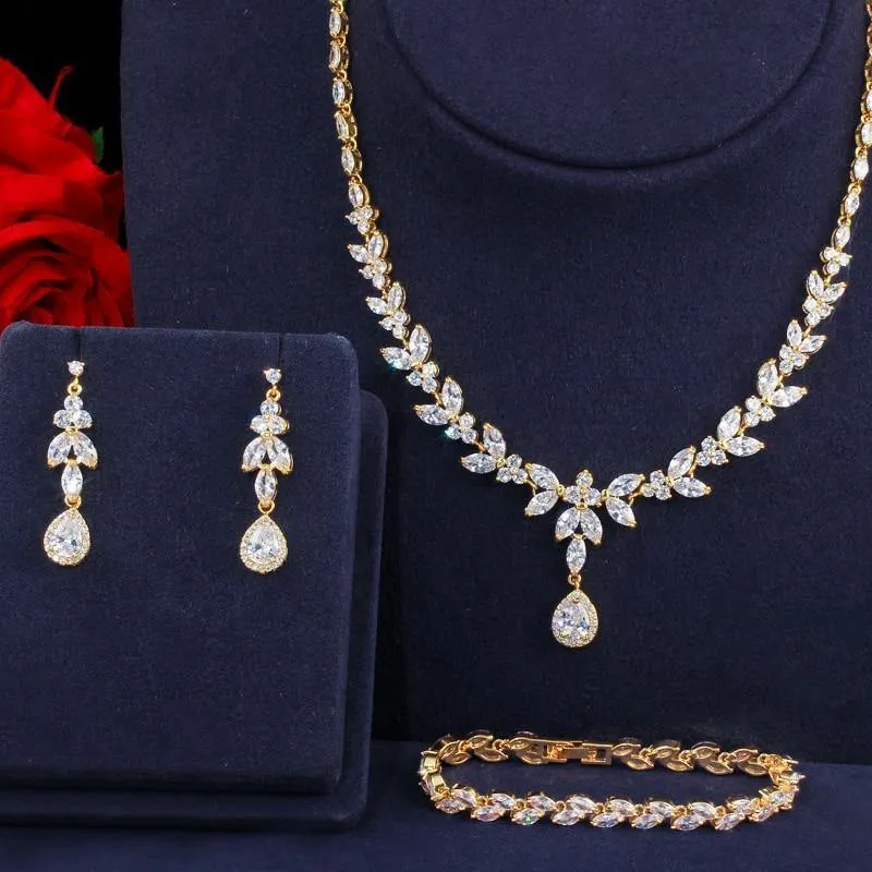 Best Seller AAAA High Quality Cubic Zirconia 3 Piece  Drop Wedding Bridal Wedding Jewelry Set