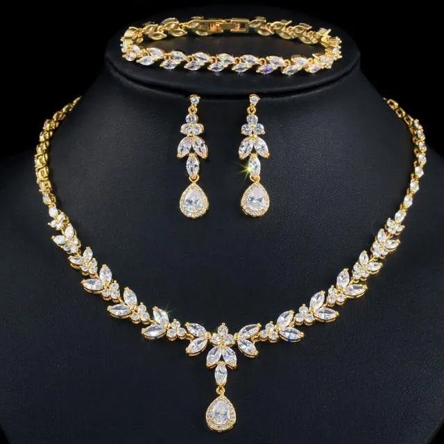 Best Seller AAAA High Quality Cubic Zirconia 3 Piece  Drop Wedding Bridal Wedding Jewelry Set