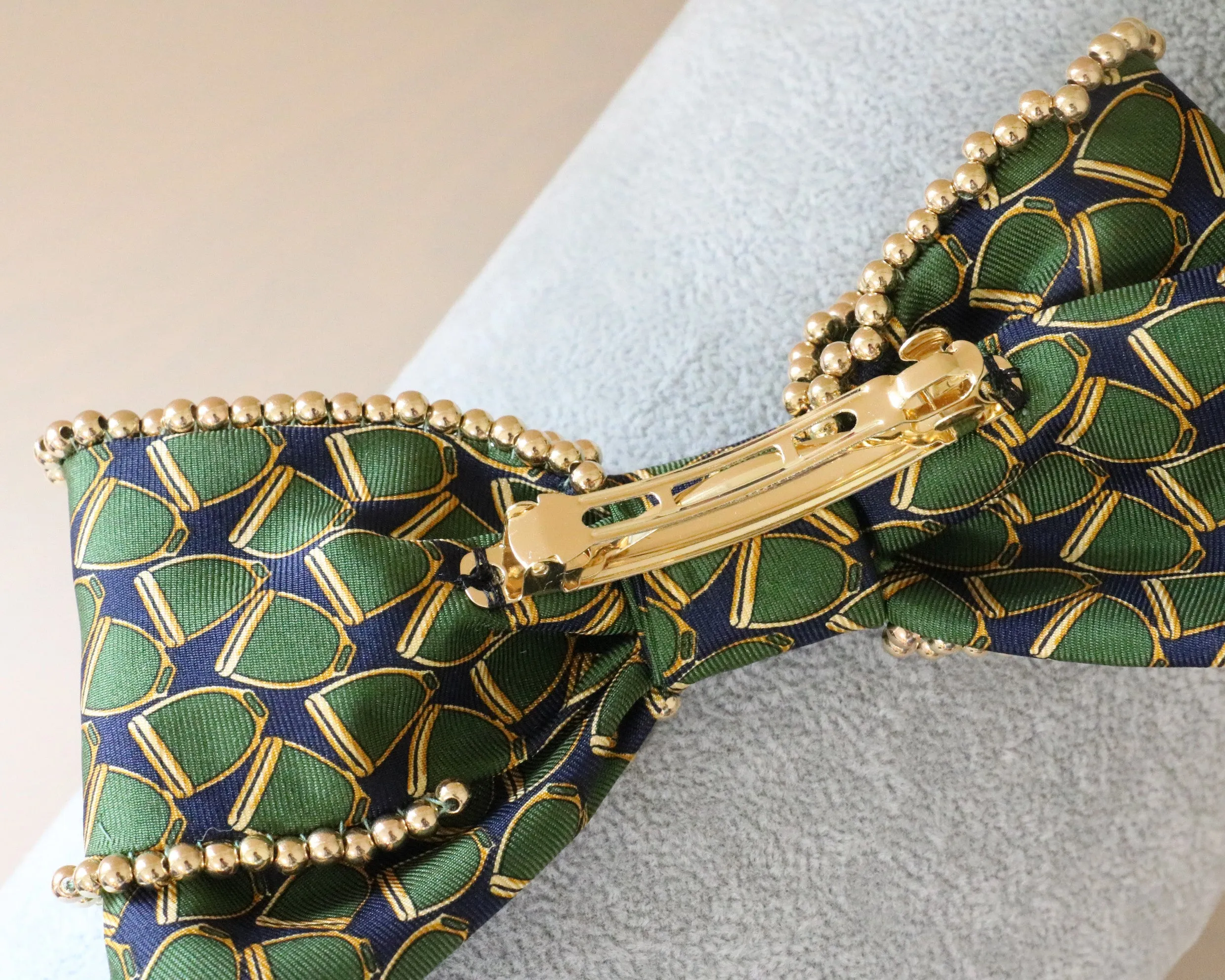 Big Ribbon Barrette Green Gold