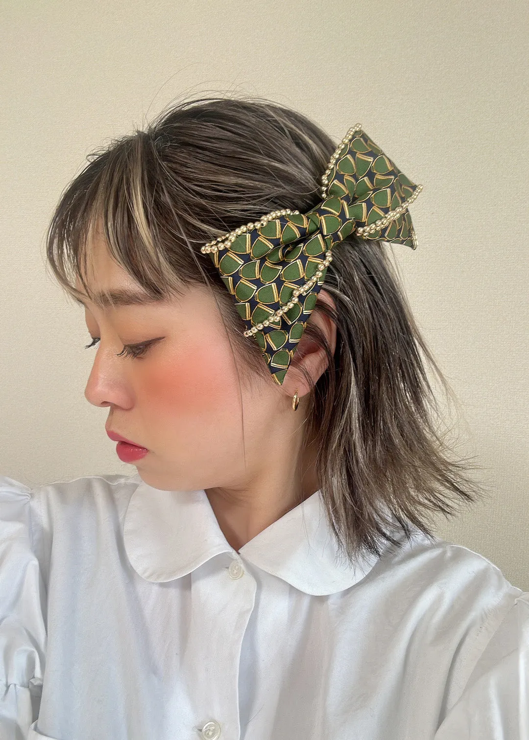 Big Ribbon Barrette Green Gold