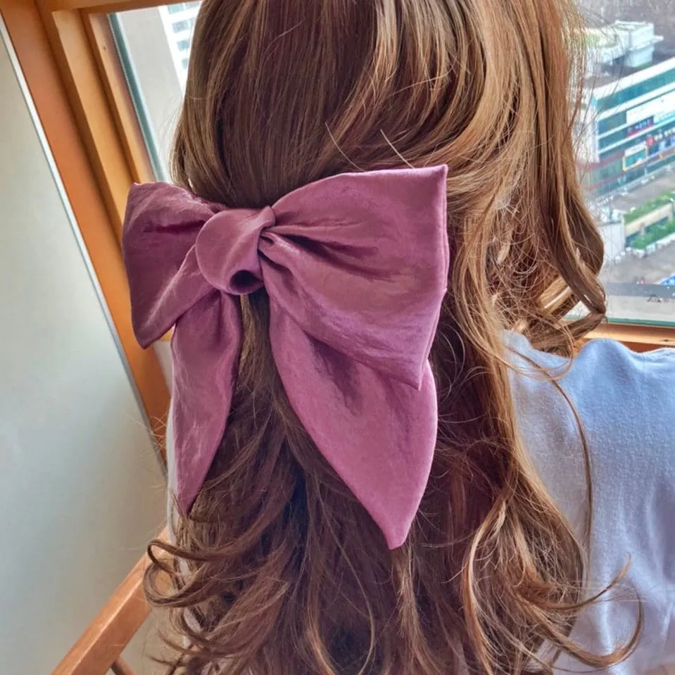 big satin hair bow pointed tail glossy hair accessory for women