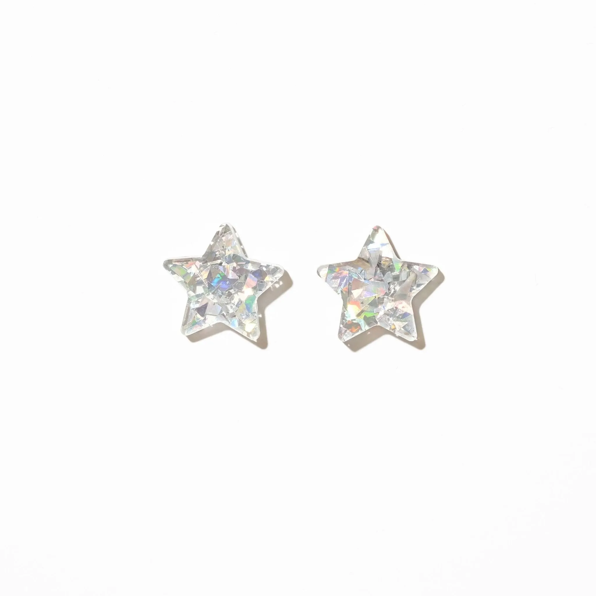 Big Stud Earrings - Iridescent Silver Glitter Star