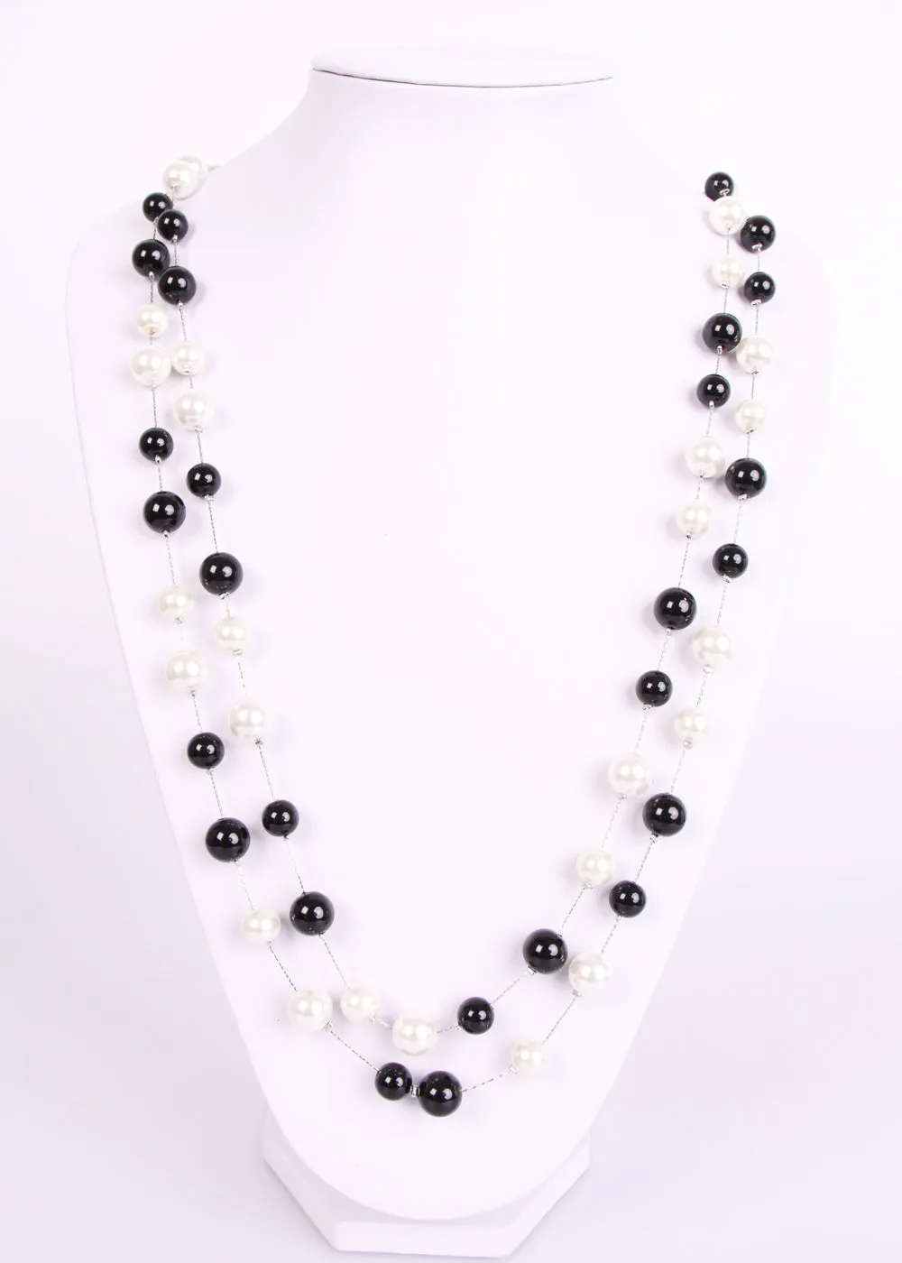 Black and White Pearl  in gold and silver chain long necklace