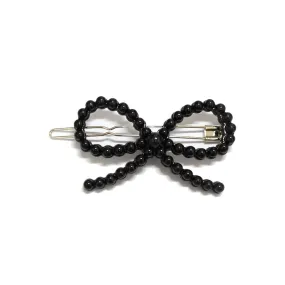 Black Beaded Bow Barrette