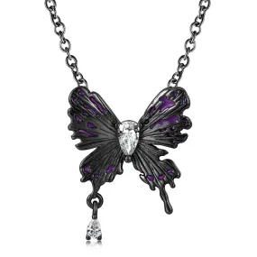 Black Butterfly Pear Shape Zircon Silver Necklace