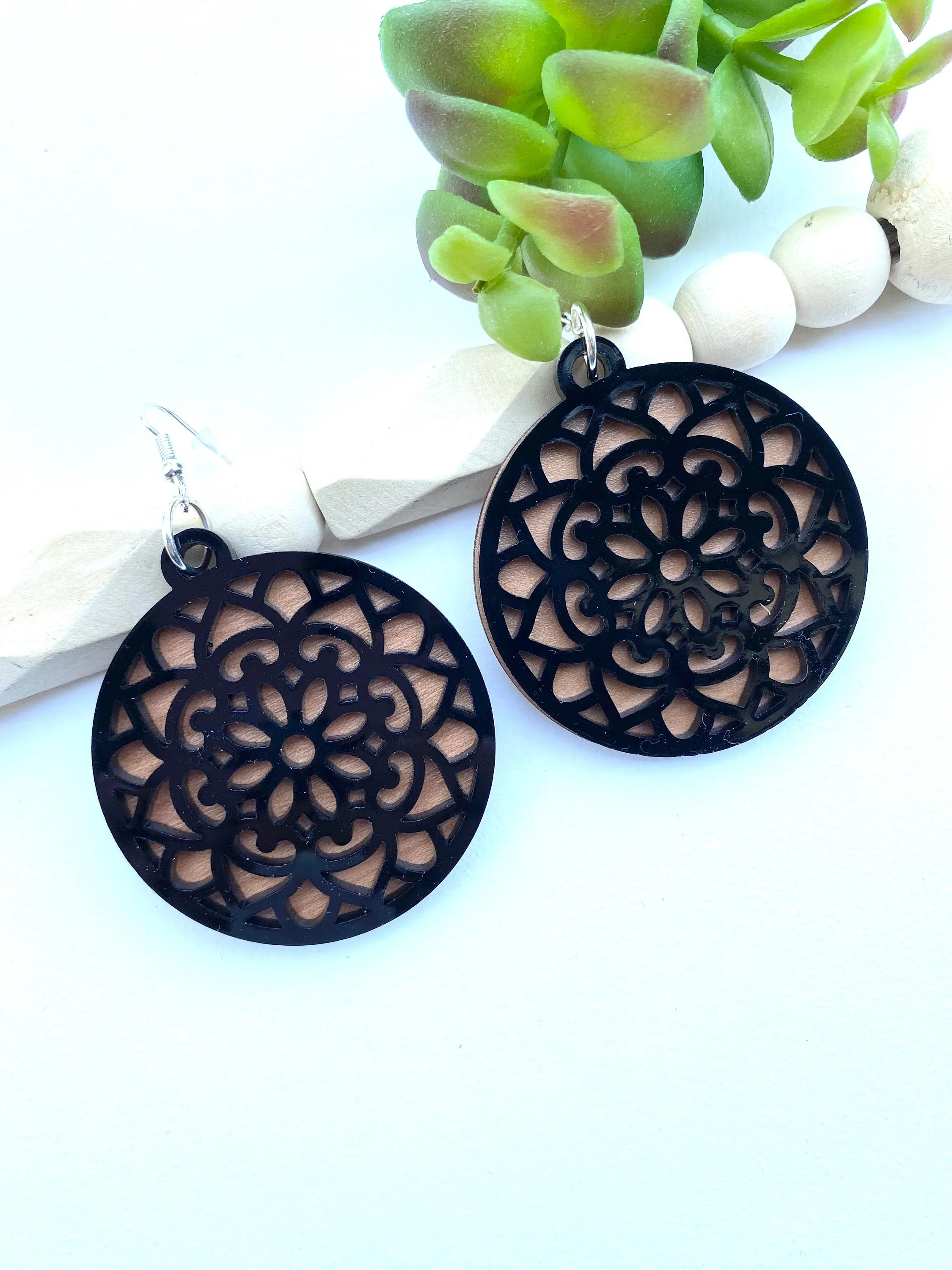 Black Circle Drop Earrings, Acrylic Jewelry, Casual Style, Boho Earrings, Teacher Appreciation Gift