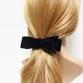 Black velvet layer bow diagonal end simple stylish french barrette or clip