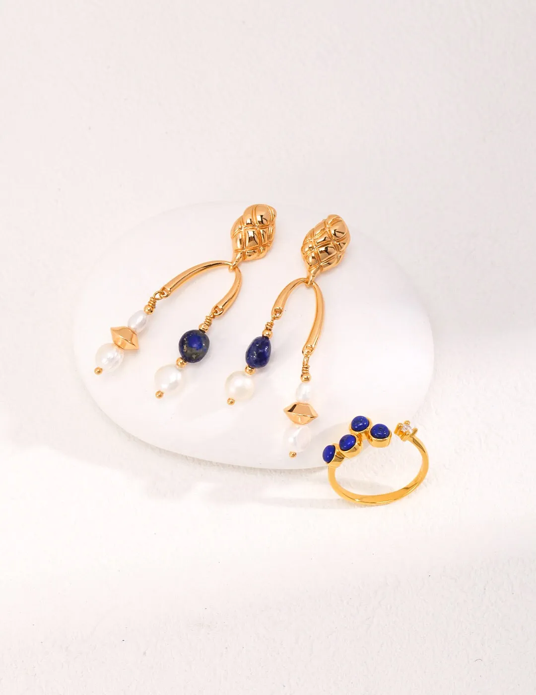 Blue Lapis lazuli Freshwater Pearl Earrings