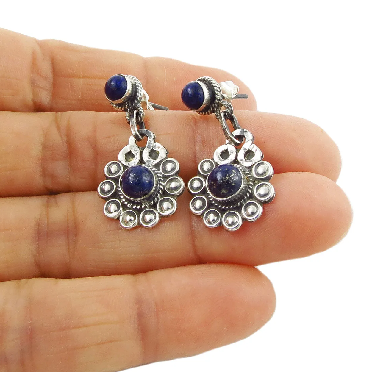 Blue Lapis Lazuli Sterling Silver Drop Earrings