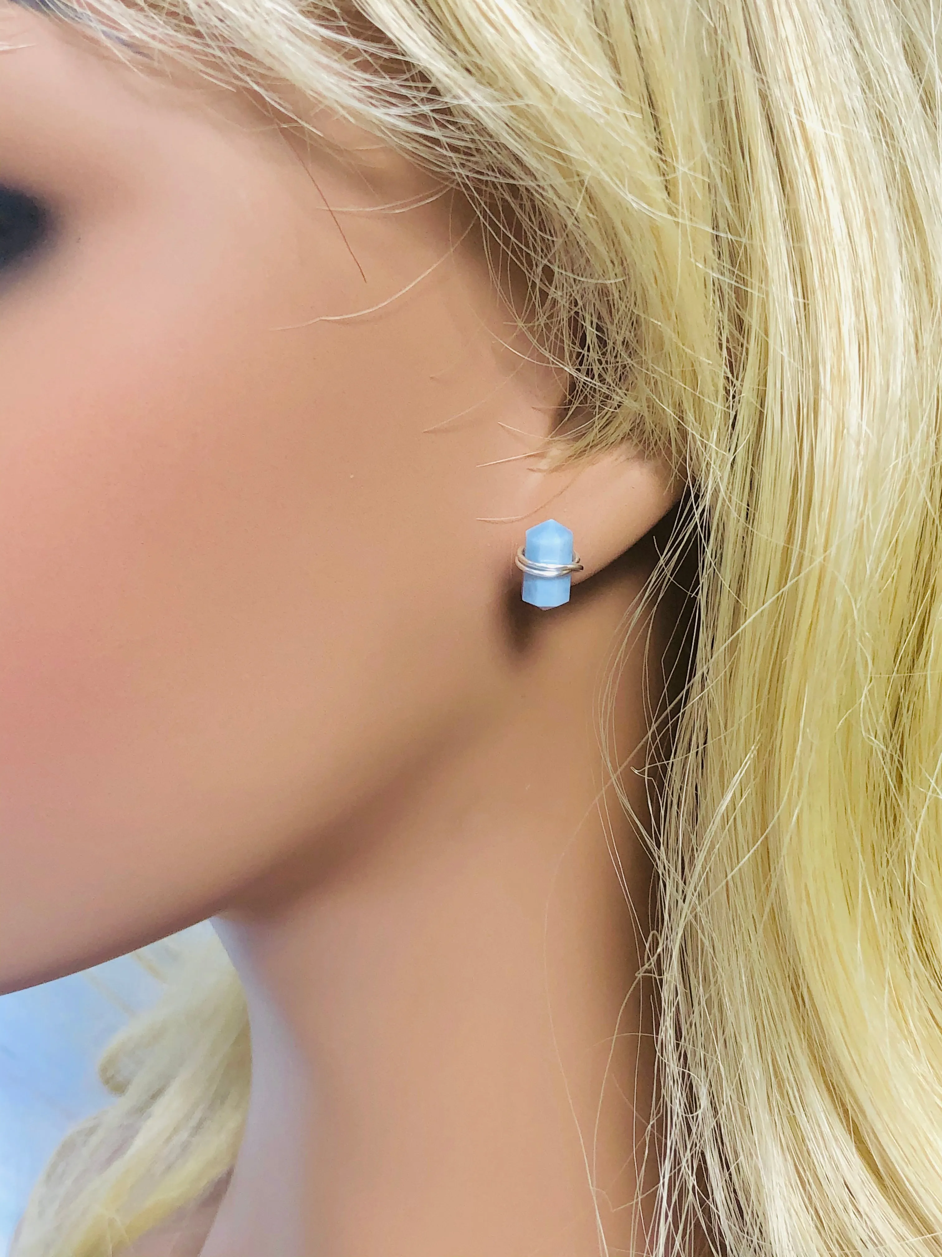 Blue Peruvian Opal Post Earrings, Opal stud earrings, artisan Opal earrings