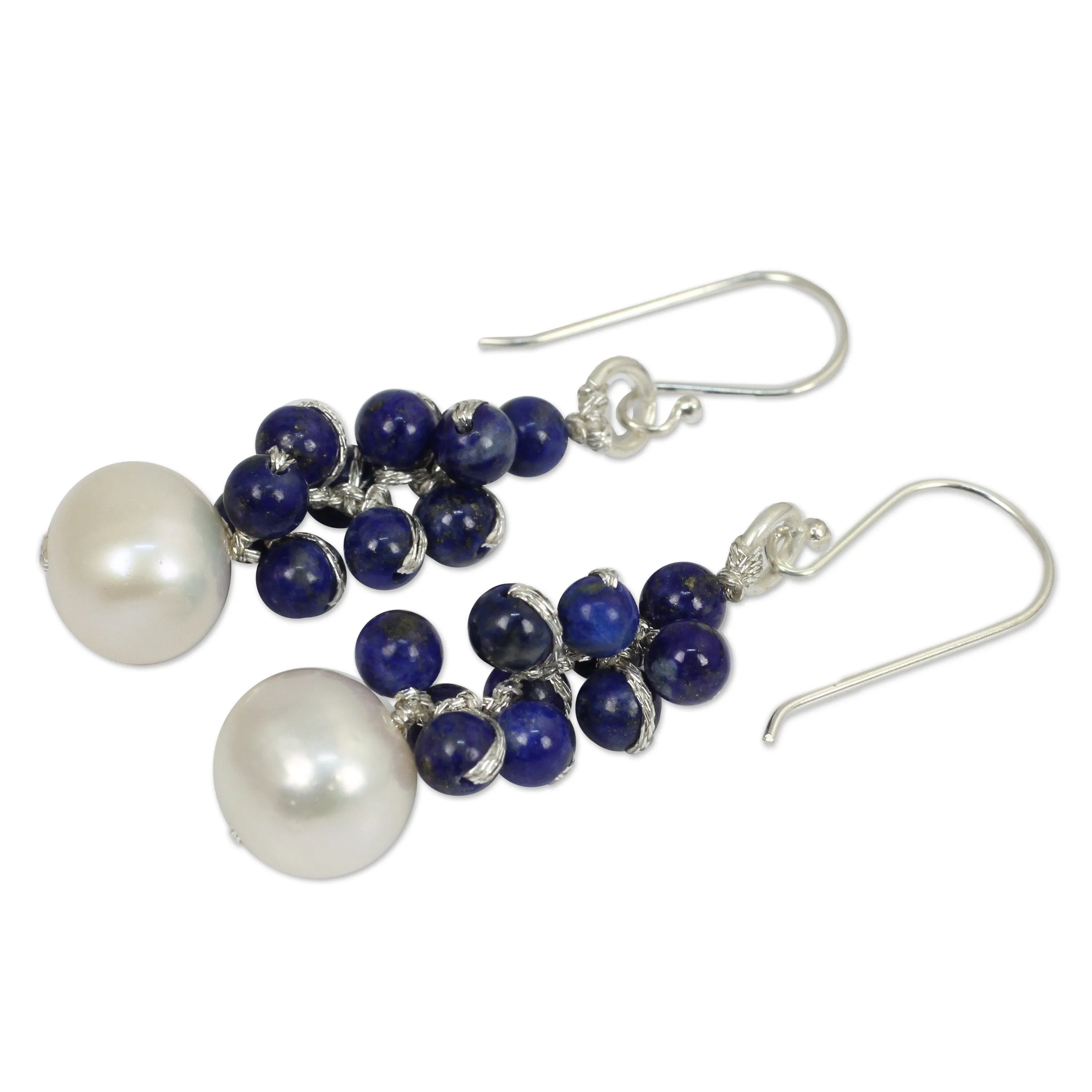 Blue Sonata Lapis Lazuli Pearl & Silver Plated Earrings