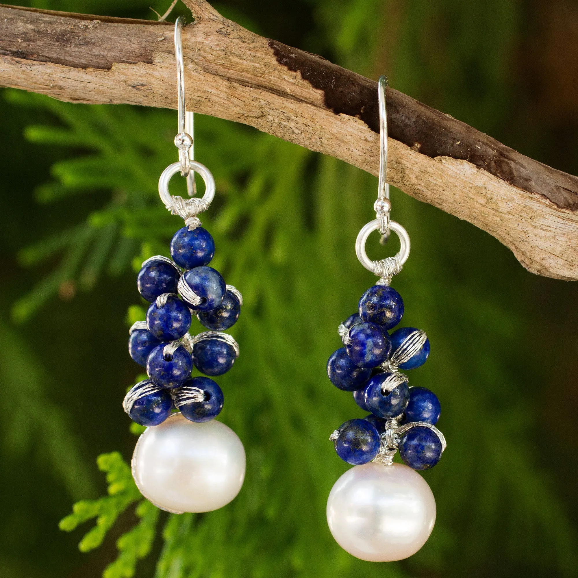 Blue Sonata Lapis Lazuli Pearl & Silver Plated Earrings