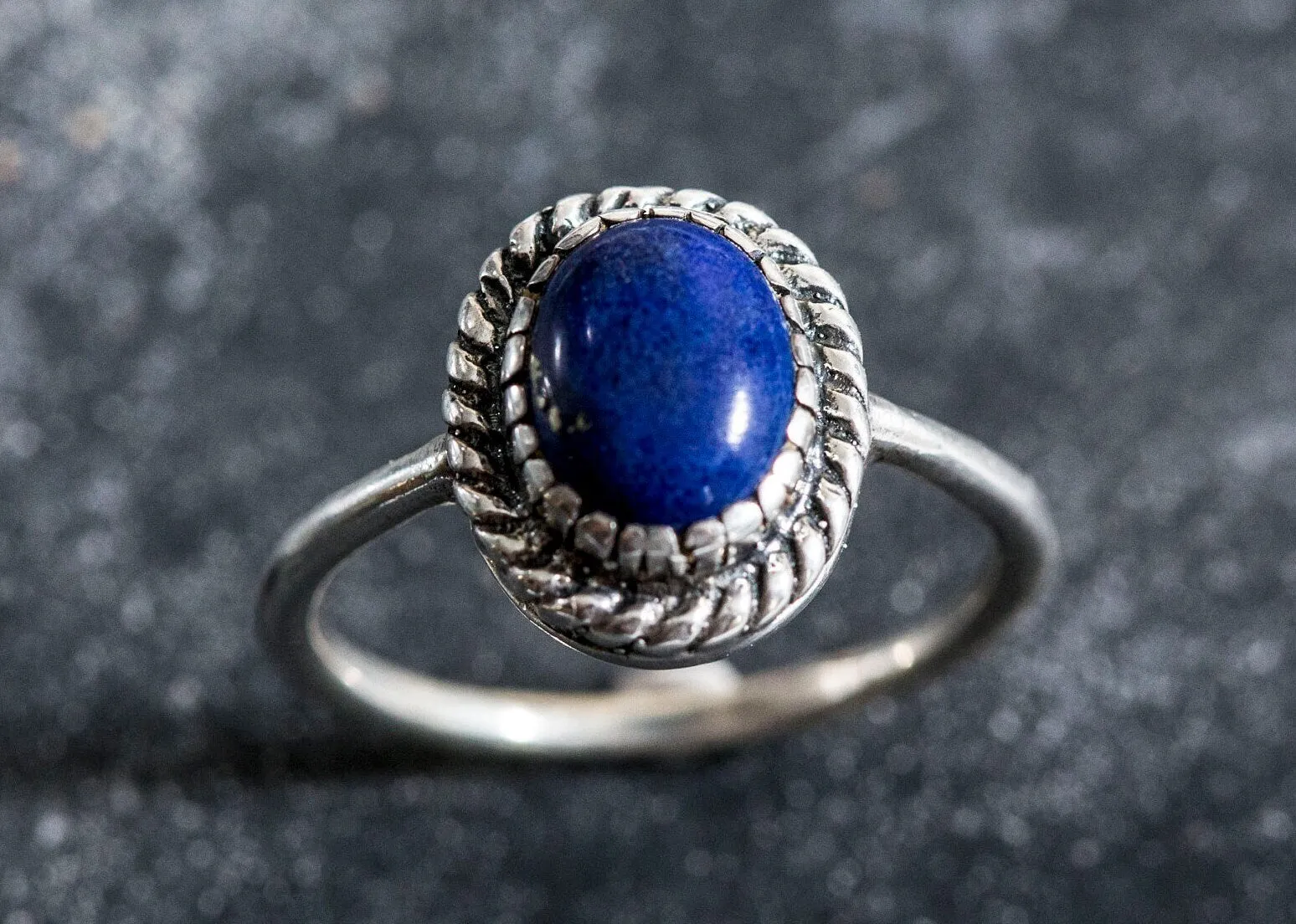 Blue Vintage Ring - Natural Lapis Lazuli Ring - Blue Solitaire Ring