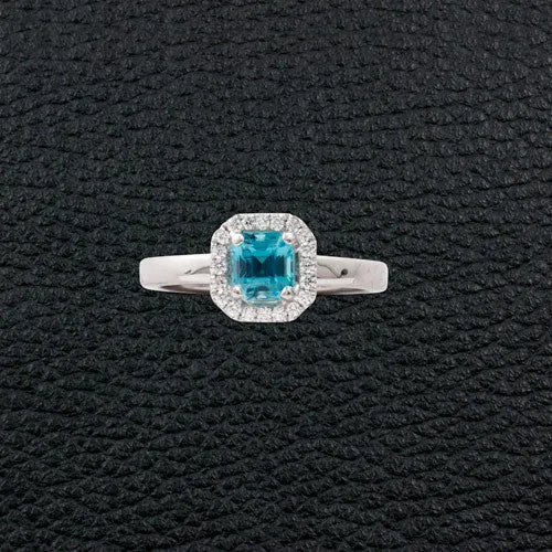 Blue Zircon & Diamond Ring