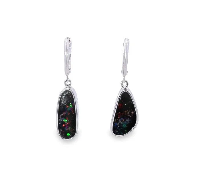 Boulder Opal Bezel Set Dangle Earrings (Pair)